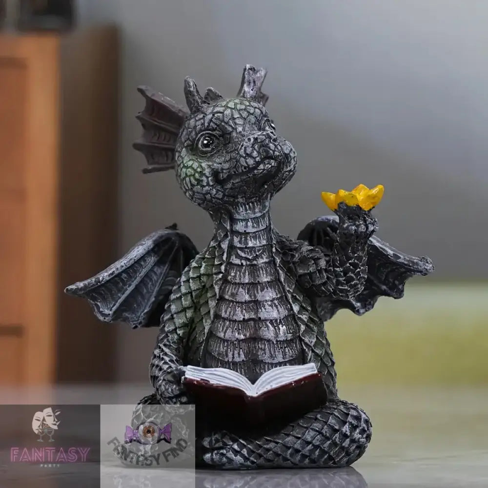 Black - Dragon Reading A Book Ornament