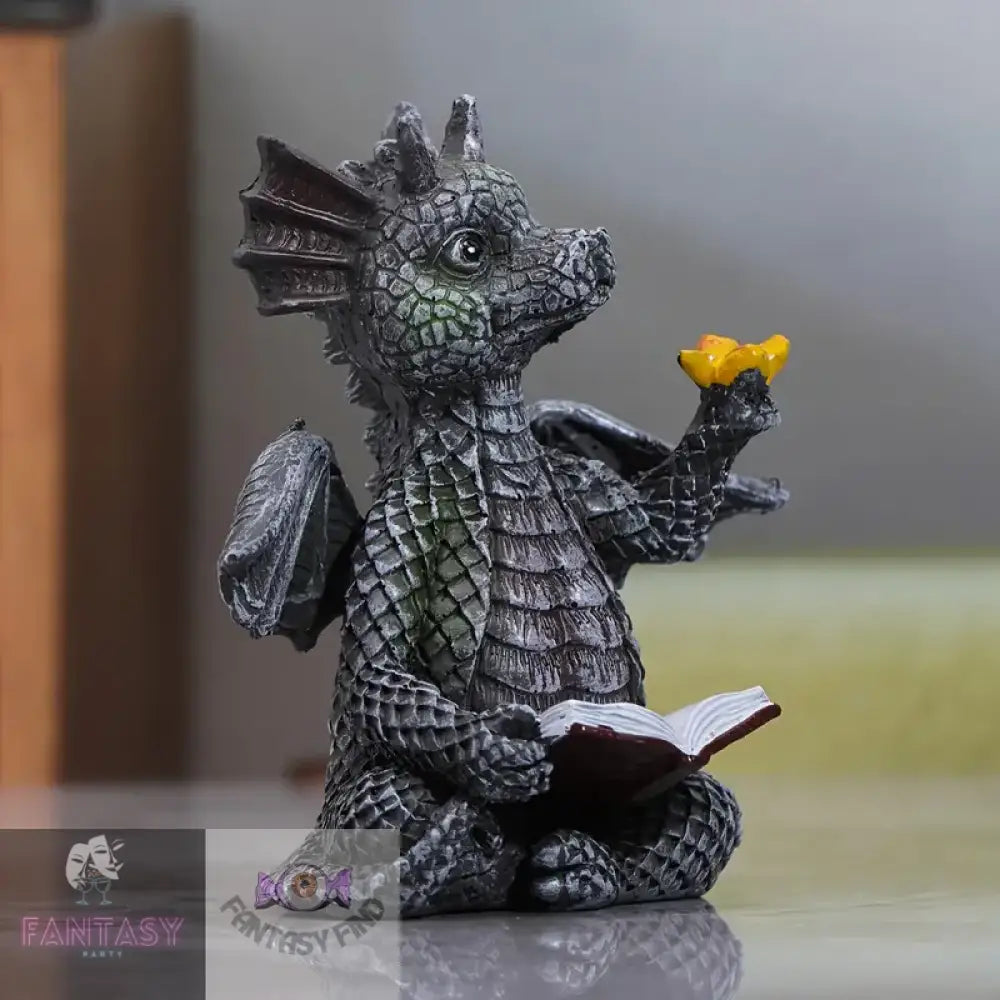 Black - Dragon Reading A Book Ornament