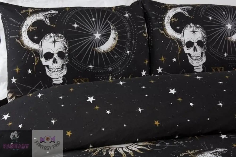 Black Multi Tarot Enchanting Skull Duvet Quilt Cover Set