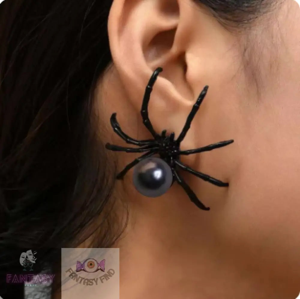 Black Spider Pearl Earrings