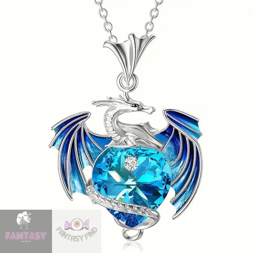 Blue Dragon Rhinestone Pendant Necklace