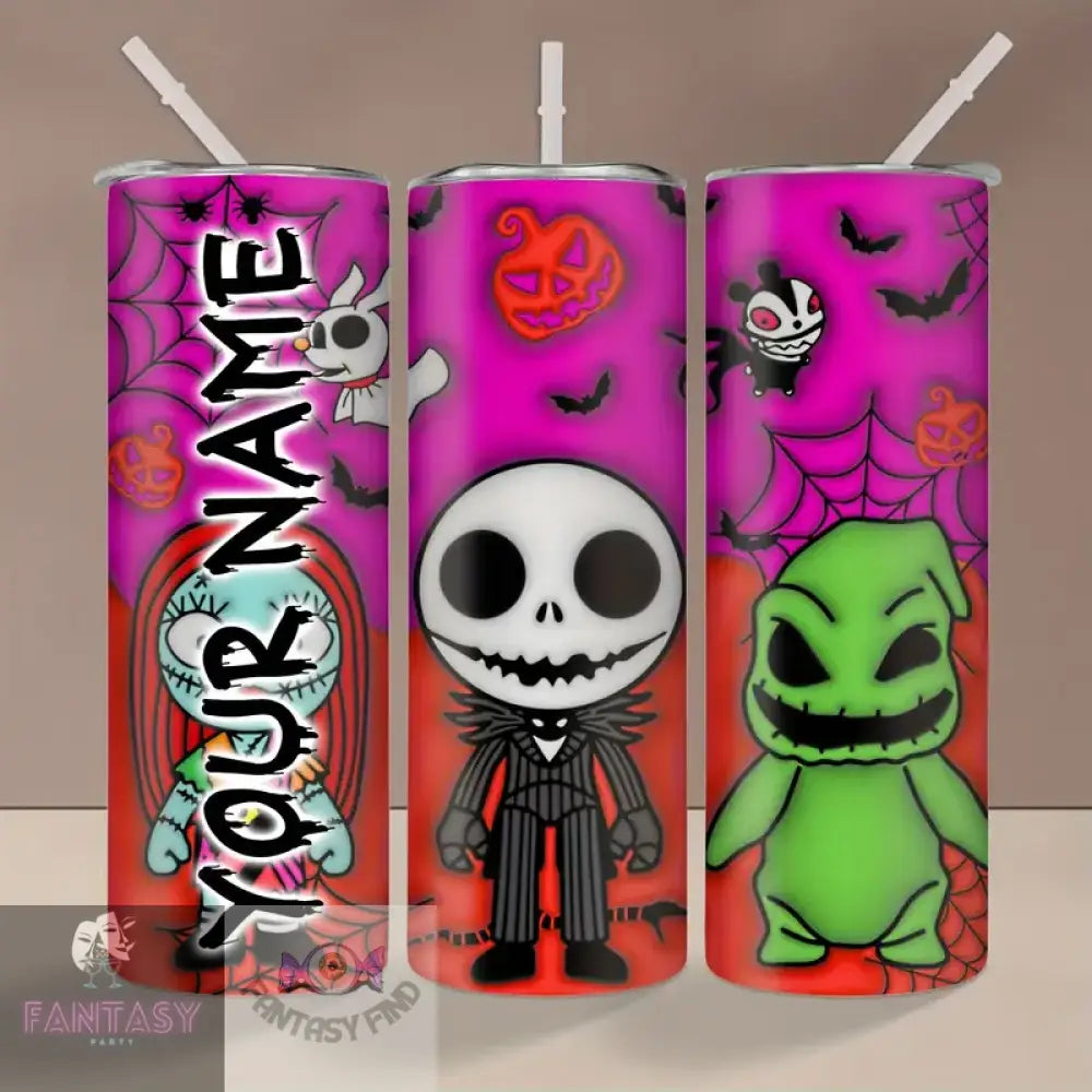 Custom Halloween 20Oz Jack Skellington And Bat Design Stainless Steel Tumbler With Straw & Lid