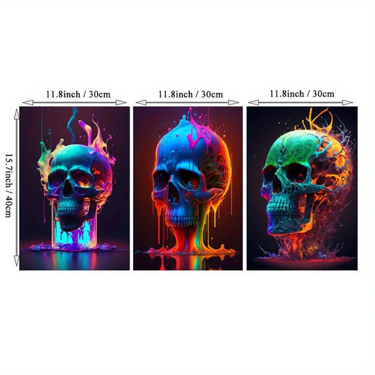 3pcs Art Neon Skull Color Canvas - 30*40cm/11.8*15.7inch