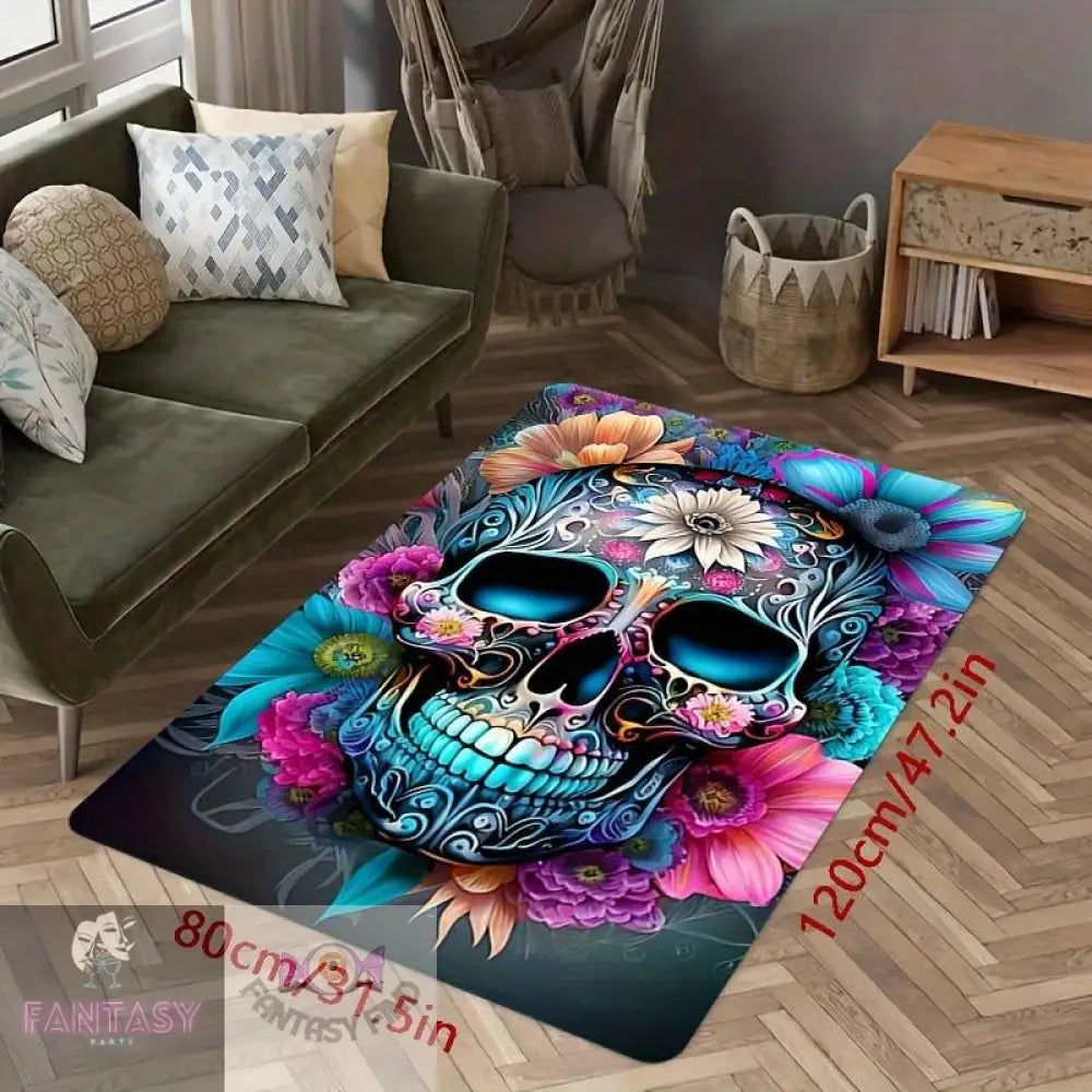 Floral Skull Rug - Choice Of Size