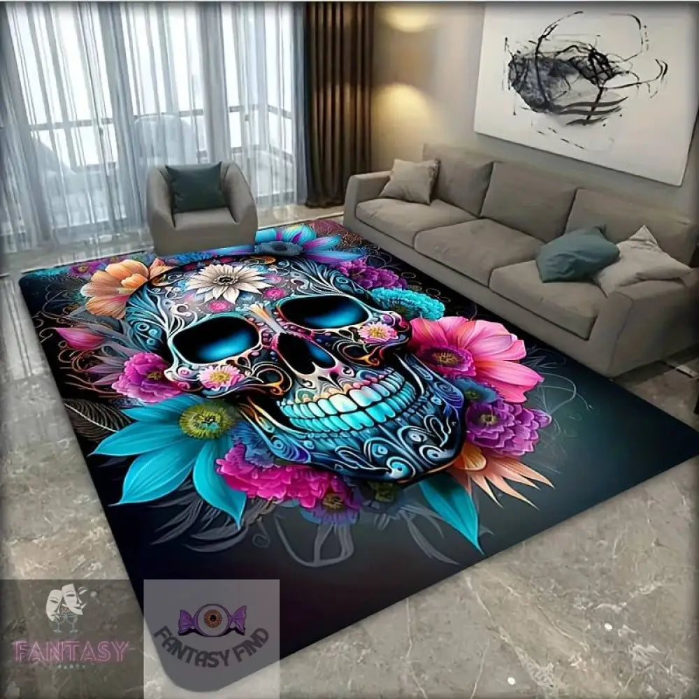 Floral Skull Rug - Choice Of Size