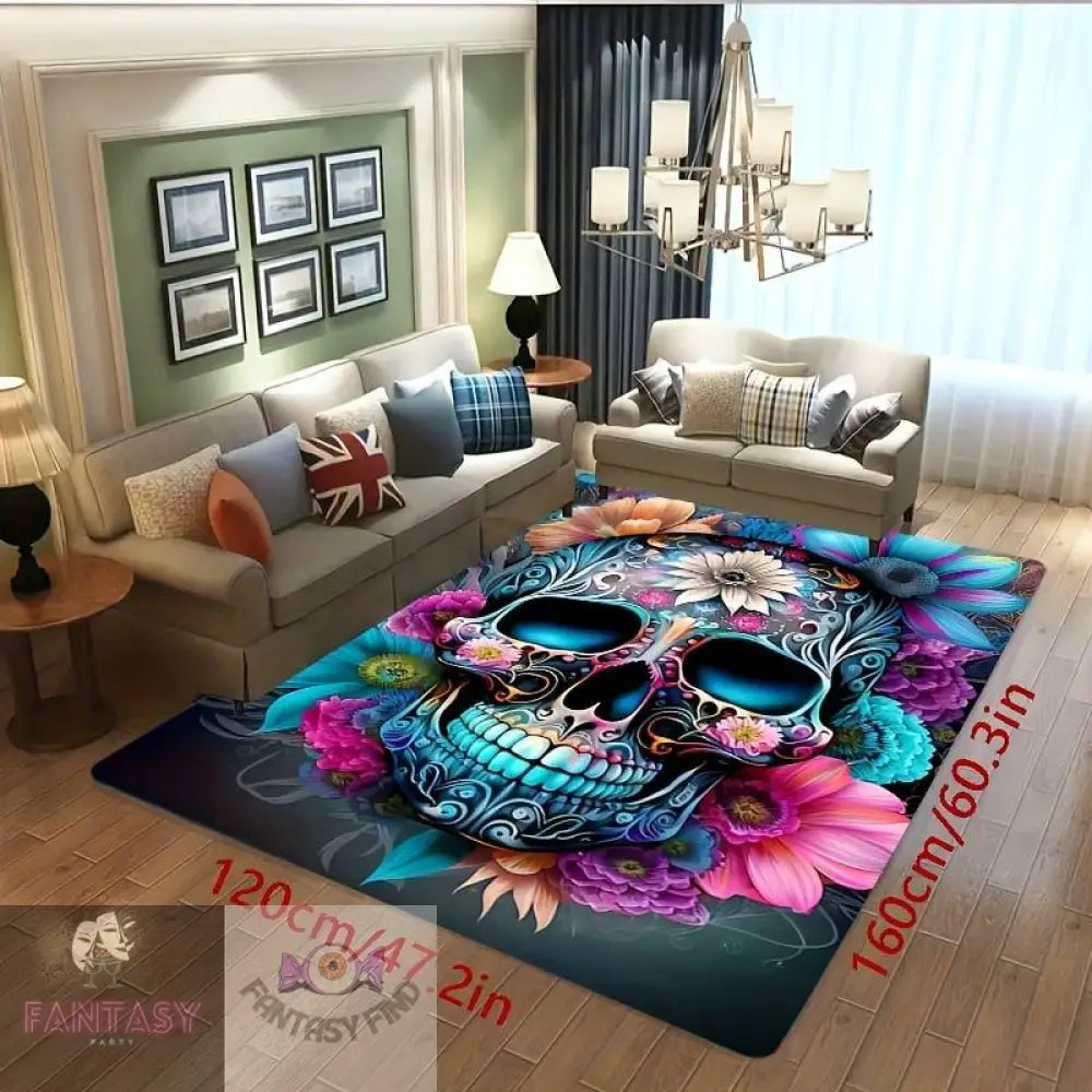 Floral Skull Rug - Choice Of Size