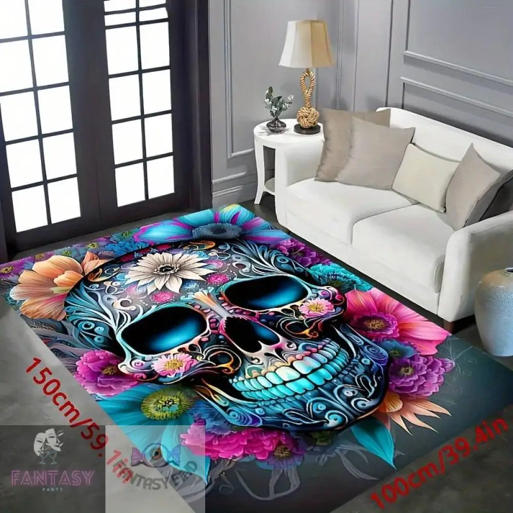 Floral Skull Rug - Choice Of Size