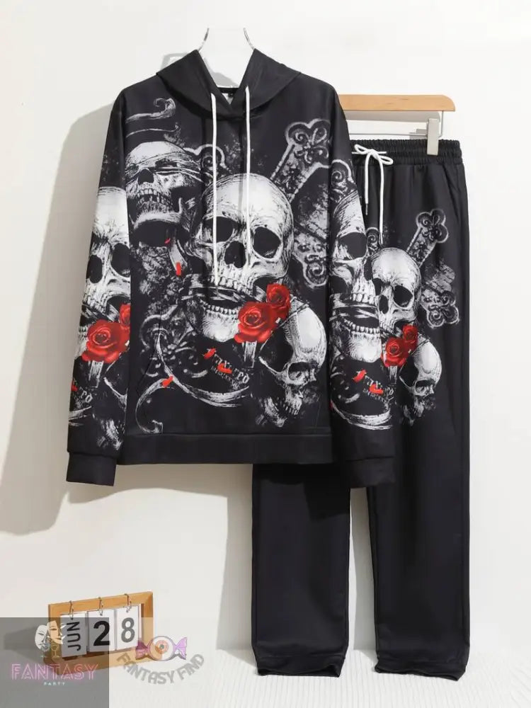 Gothic Skeleton Print Men 2Pc Tracksuit