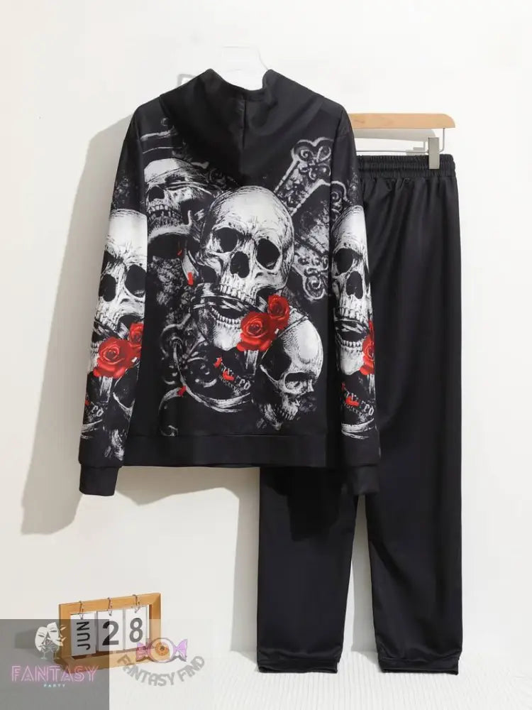 Gothic Skeleton Print Men 2Pc Tracksuit