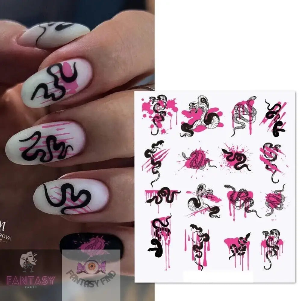 Gothic Snake Paint Splatters - Nail Art