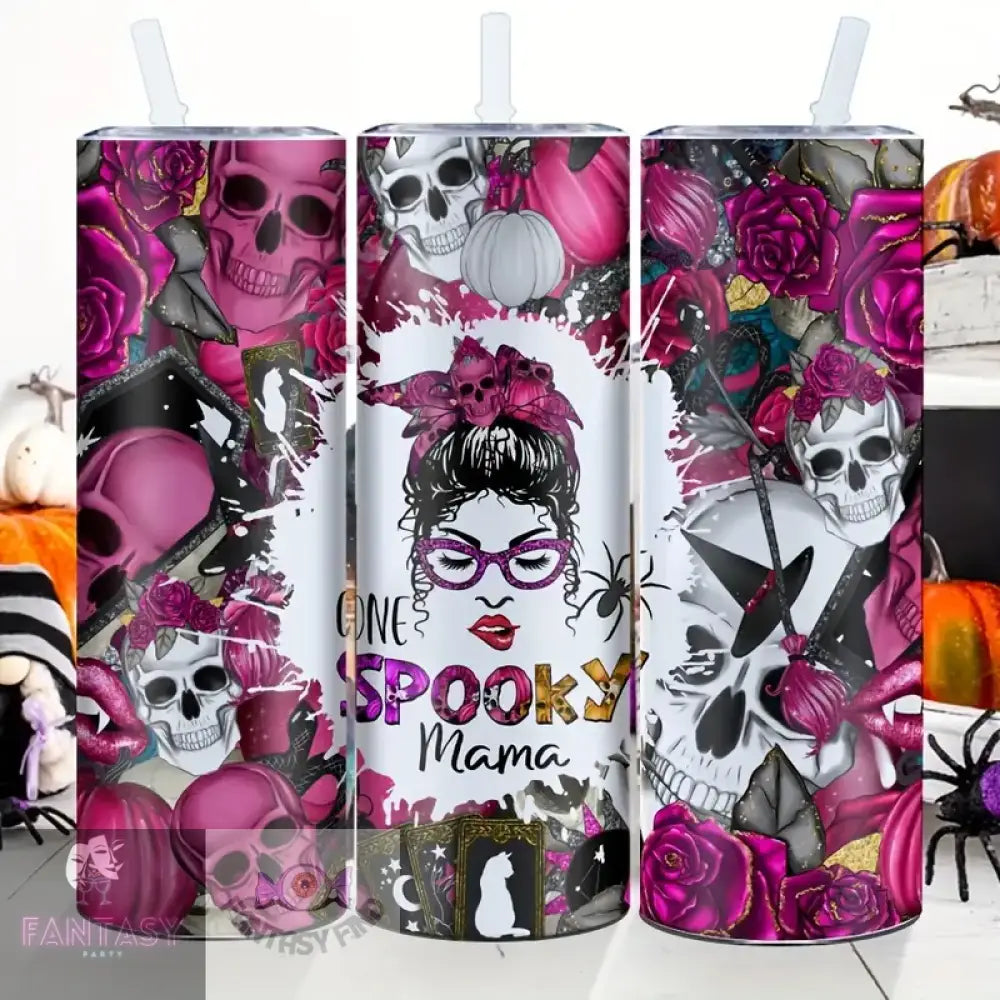 Halloween 20Oz ’One Spooky Mama’ Design Stainless Steel Tumbler With Straw & Lid