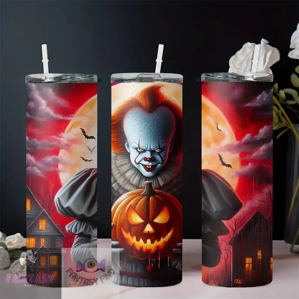 Halloween 20Oz Pennywise Design Stainless Steel Tumbler With Straw & Lid