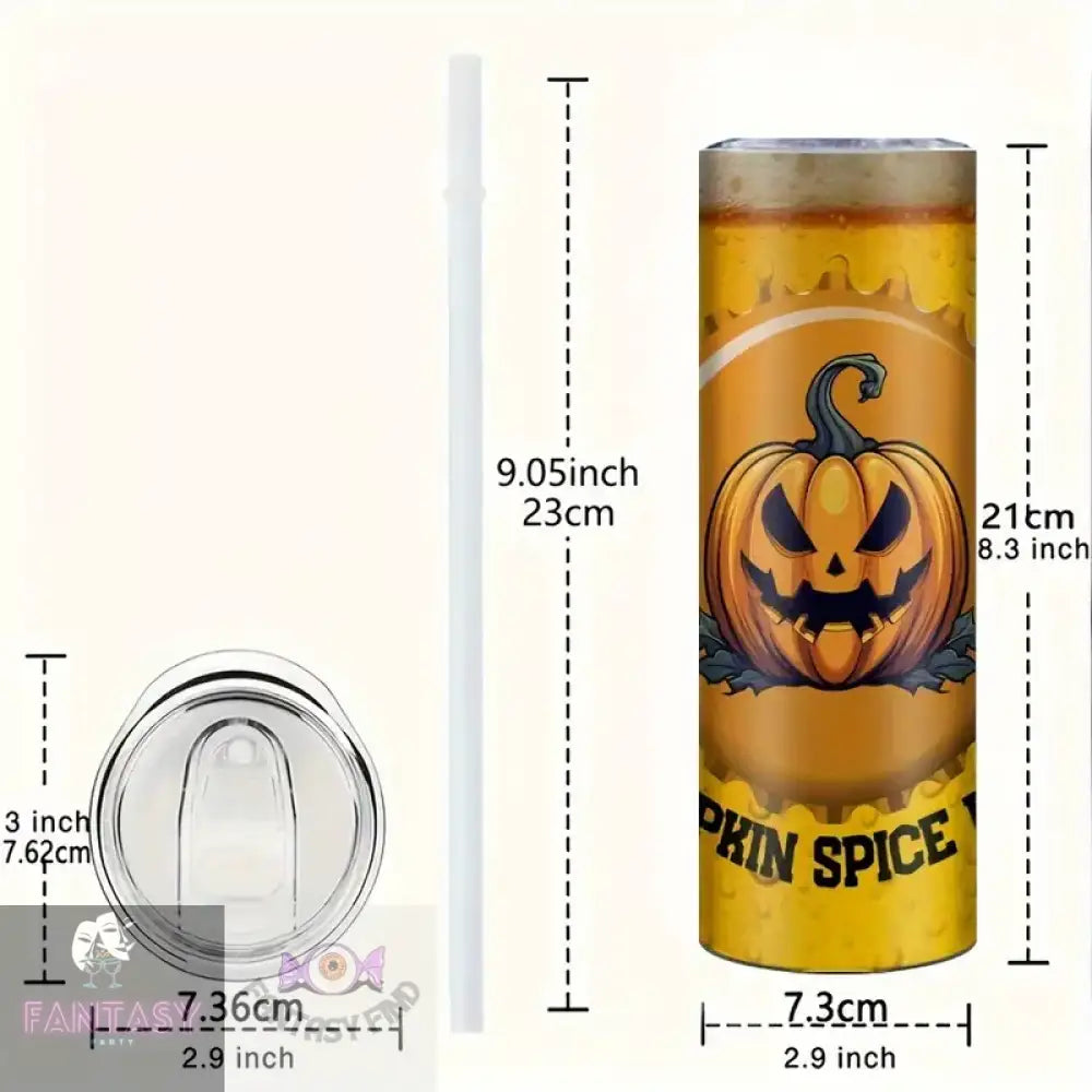 Halloween 20Oz ’Pumpkin Spice Beer’ Design Stainless Steel Tumbler With Straw & Lid