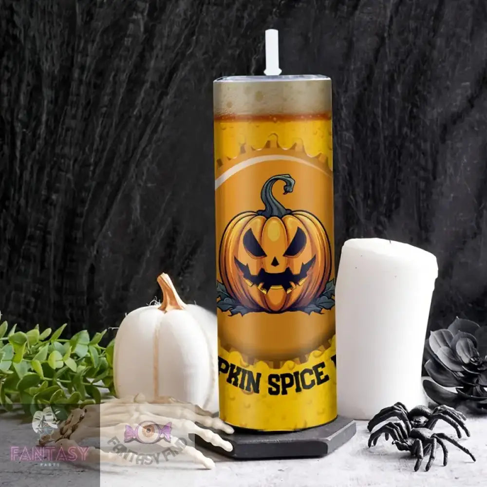 Halloween 20Oz ’Pumpkin Spice Beer’ Design Stainless Steel Tumbler With Straw & Lid