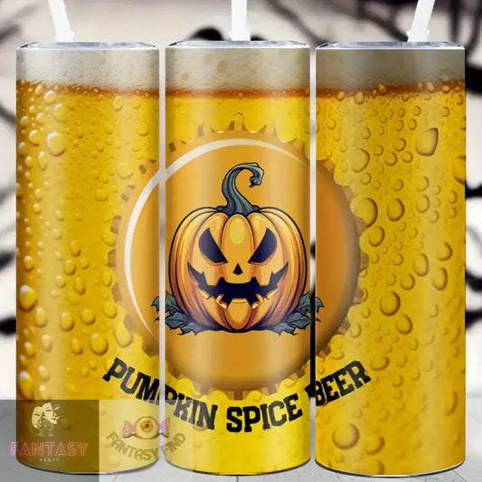 Halloween 20Oz ’Pumpkin Spice Beer’ Design Stainless Steel Tumbler With Straw & Lid