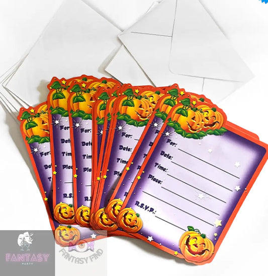 Halloween Party Invitation Pack (12 Cards + Envelopes Pumpkin Design)