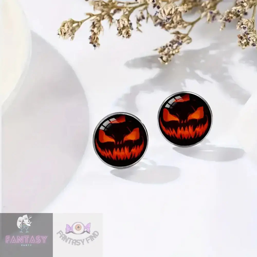 Halloween Pumpkin Flame Stud Earrings