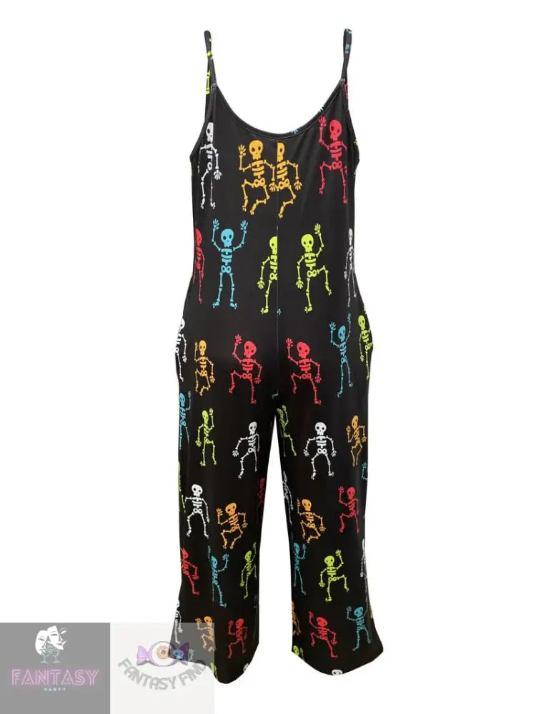 Halloween Skeleton Print Jumpsuit