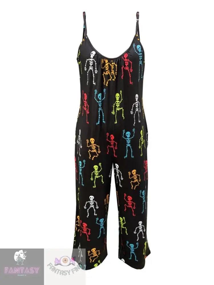 Halloween Skeleton Print Jumpsuit