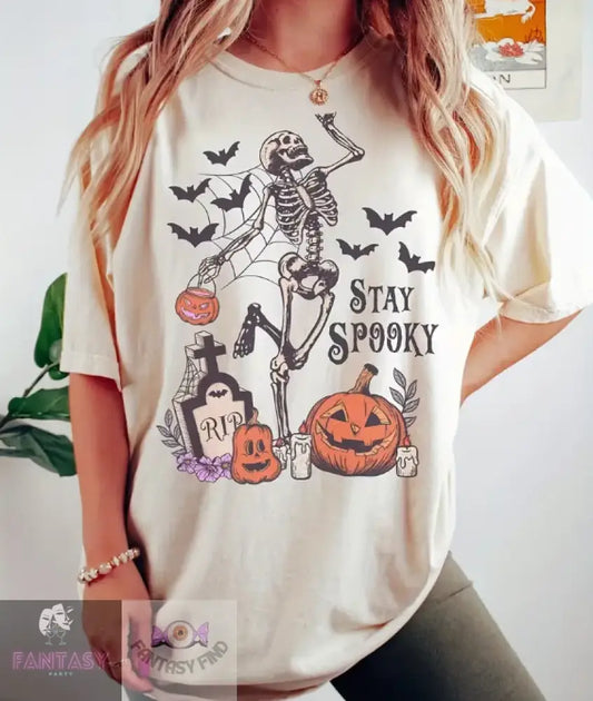 Halloween Skull & Pumpkin Print Crew Neck T-Shirt