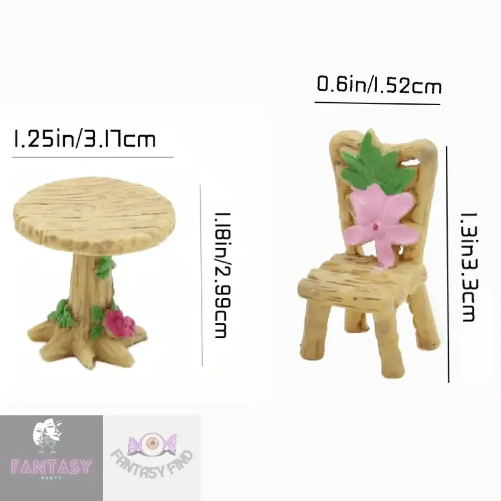 Magical Fairy Garden With 1 Set Of Resin Wood Tables & Chairs