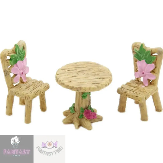 Magical Fairy Garden With 1 Set Of Resin Wood Tables & Chairs