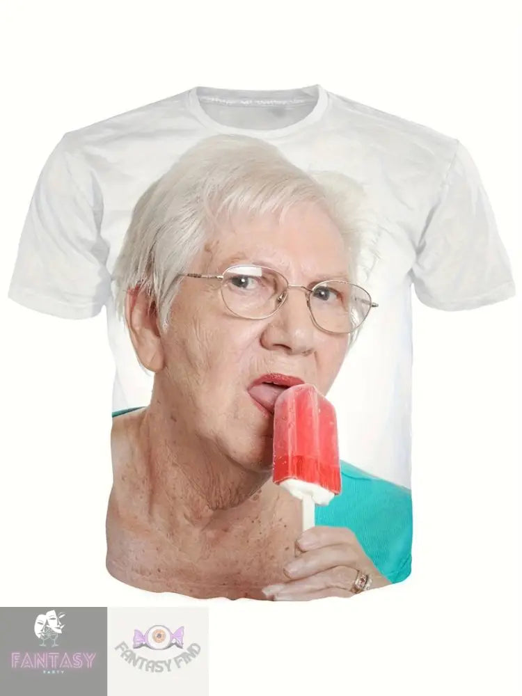 Men’s Humorous Old Lady Image T-Shirt