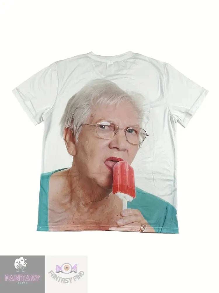 Men’s Humorous Old Lady Image T-Shirt