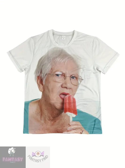 Men’s Humorous Old Lady Image T-Shirt