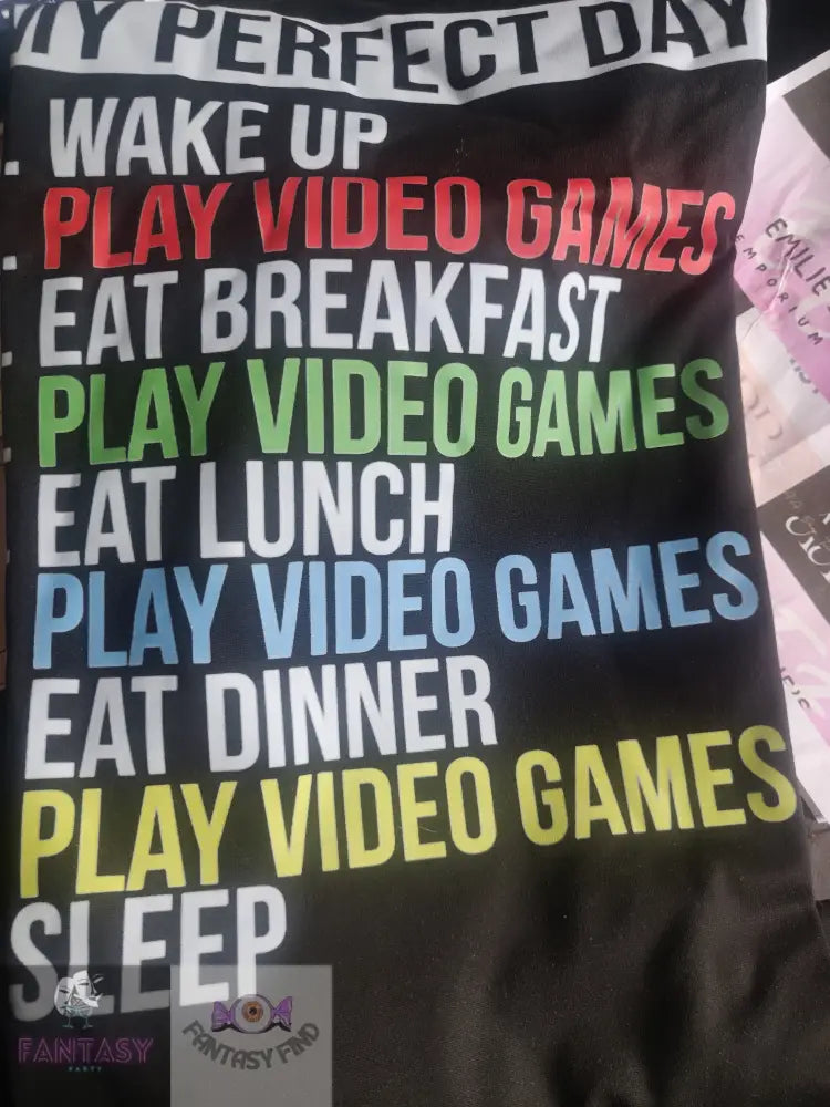 Men’s ’My Perfect Day’ Video Game-Themed T-Shirt - Black