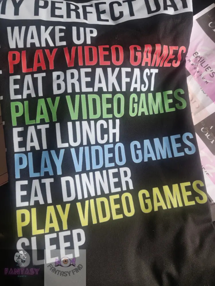 Men’s ’My Perfect Day’ Video Game-Themed T-Shirt - Black