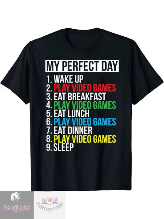 Men’s ’My Perfect Day’ Video Game-Themed T-Shirt - Black
