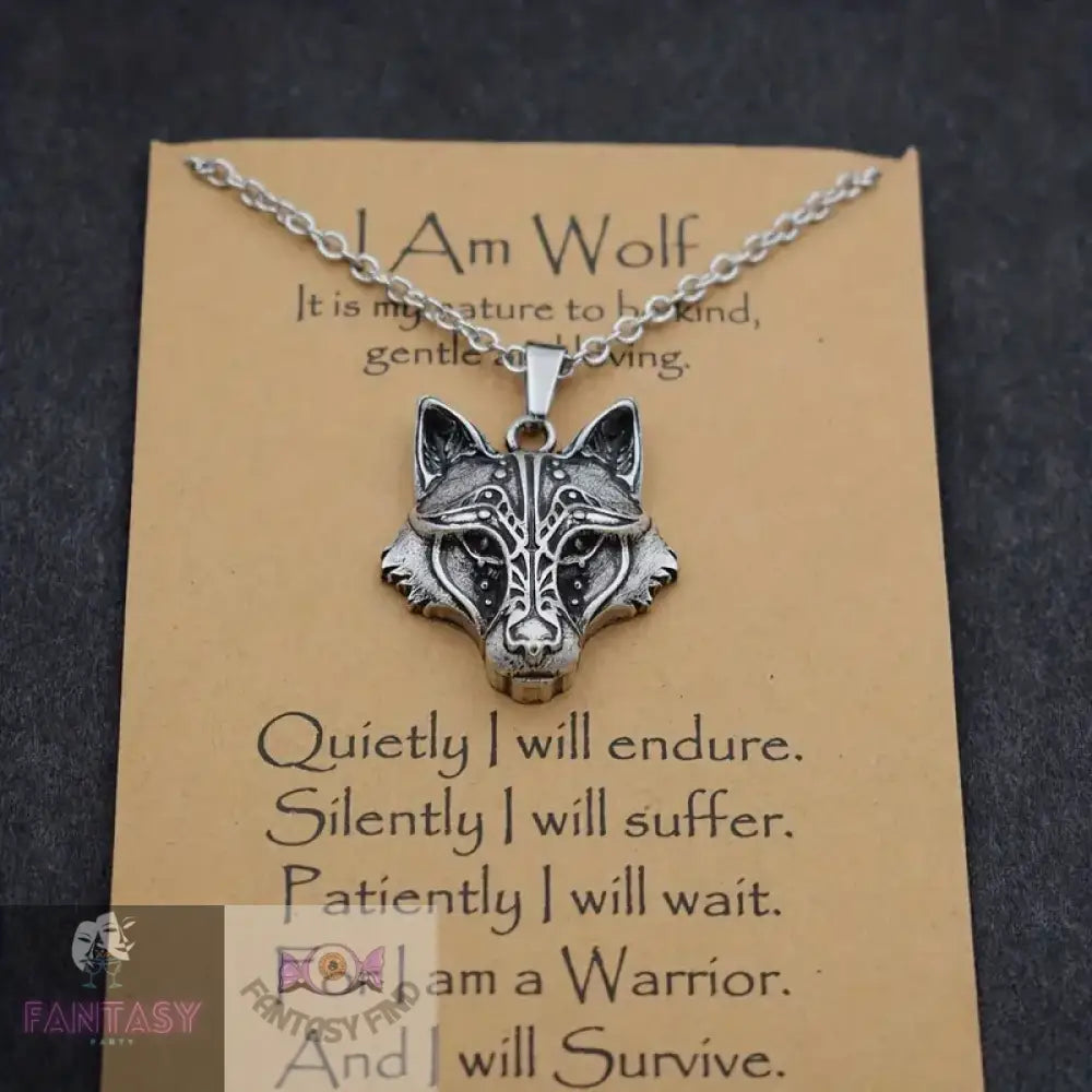 Nordic Ancient Mythology Viking Wolf Head Pendant Necklace - Cross Chain