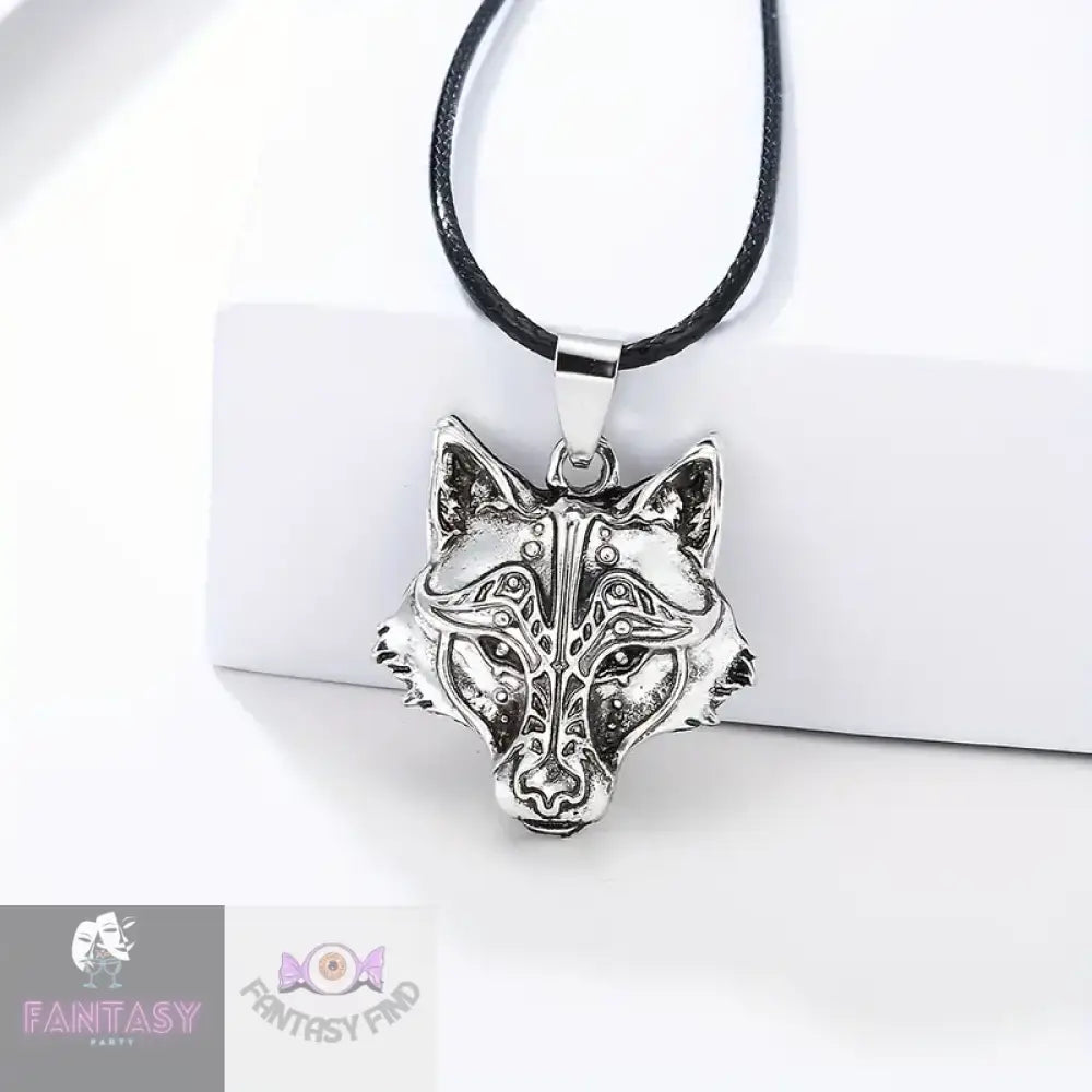 Nordic Ancient Mythology Viking Wolf Head Pendant Necklace - Leather Chain