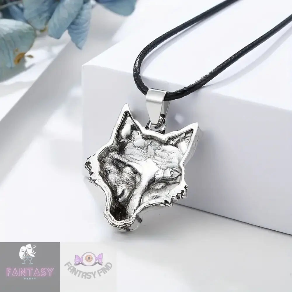 Nordic Ancient Mythology Viking Wolf Head Pendant Necklace - Leather Chain