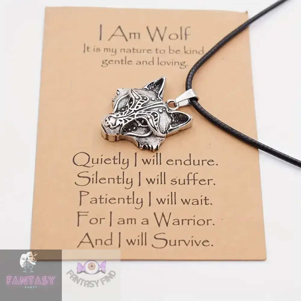 Nordic Ancient Mythology Viking Wolf Head Pendant Necklace - Leather Chain