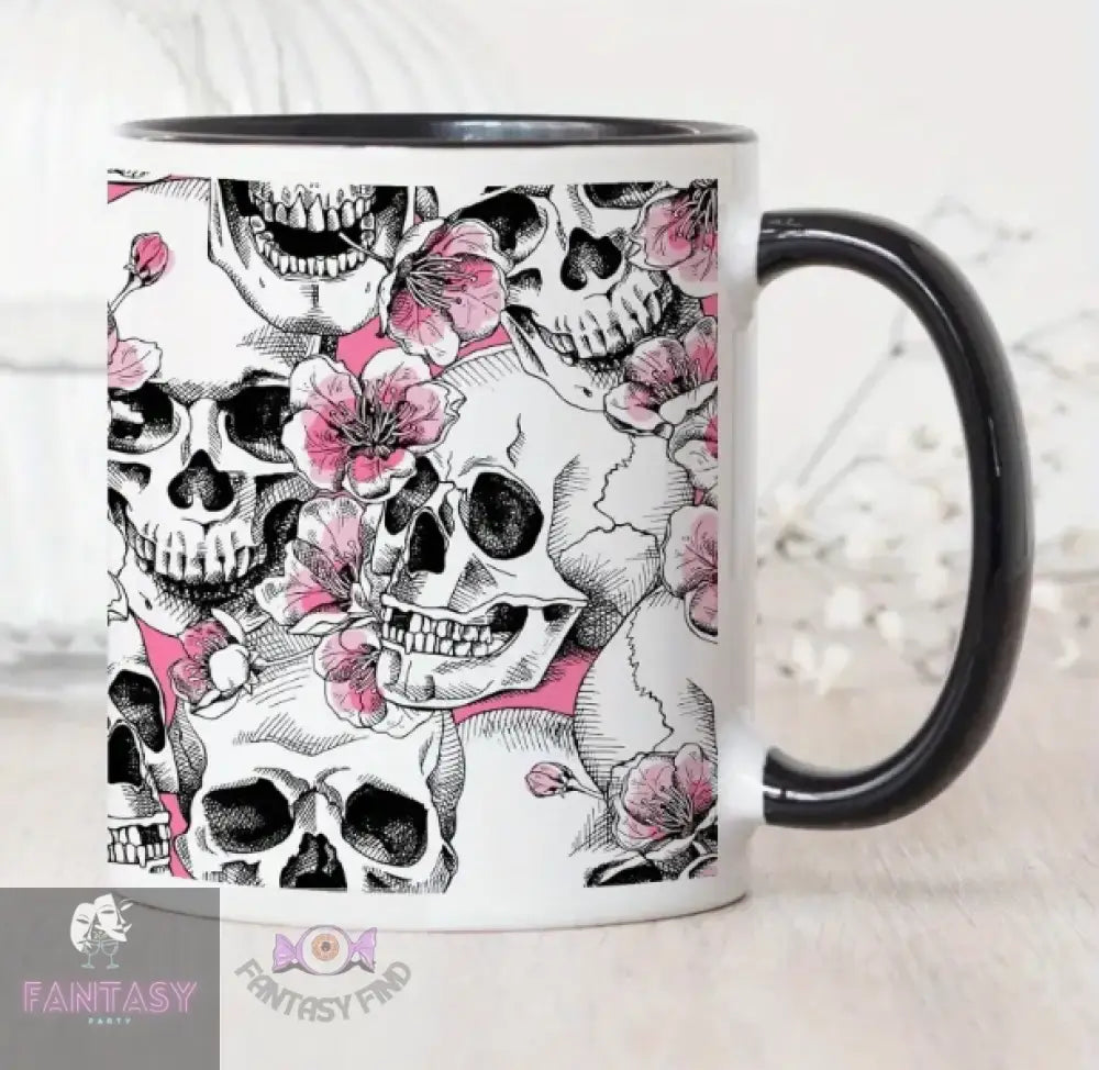 Pink Flower Skull Mug