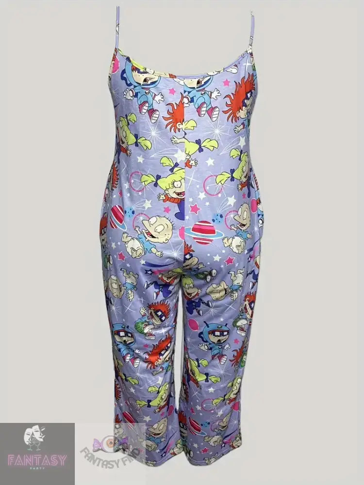 Plus Size Floral Print Slip Jumpsuit - Purple Rugrats