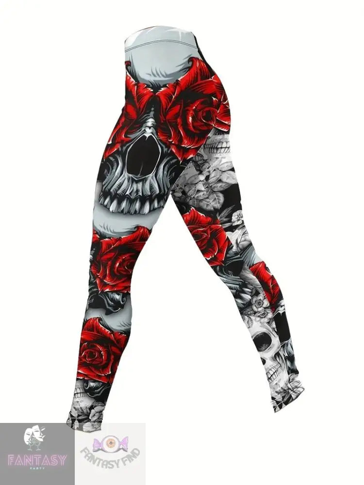 Plus Size Skull & Floral Print Two-Piece Set - Red