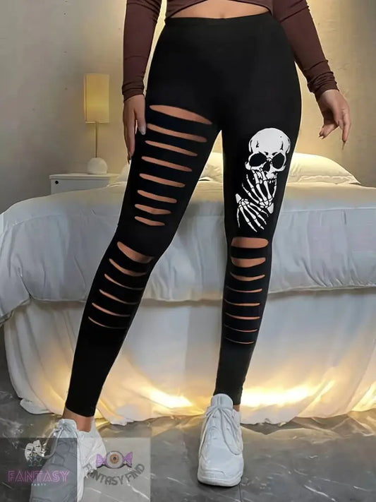 Plus Size Skull Leggings - Black