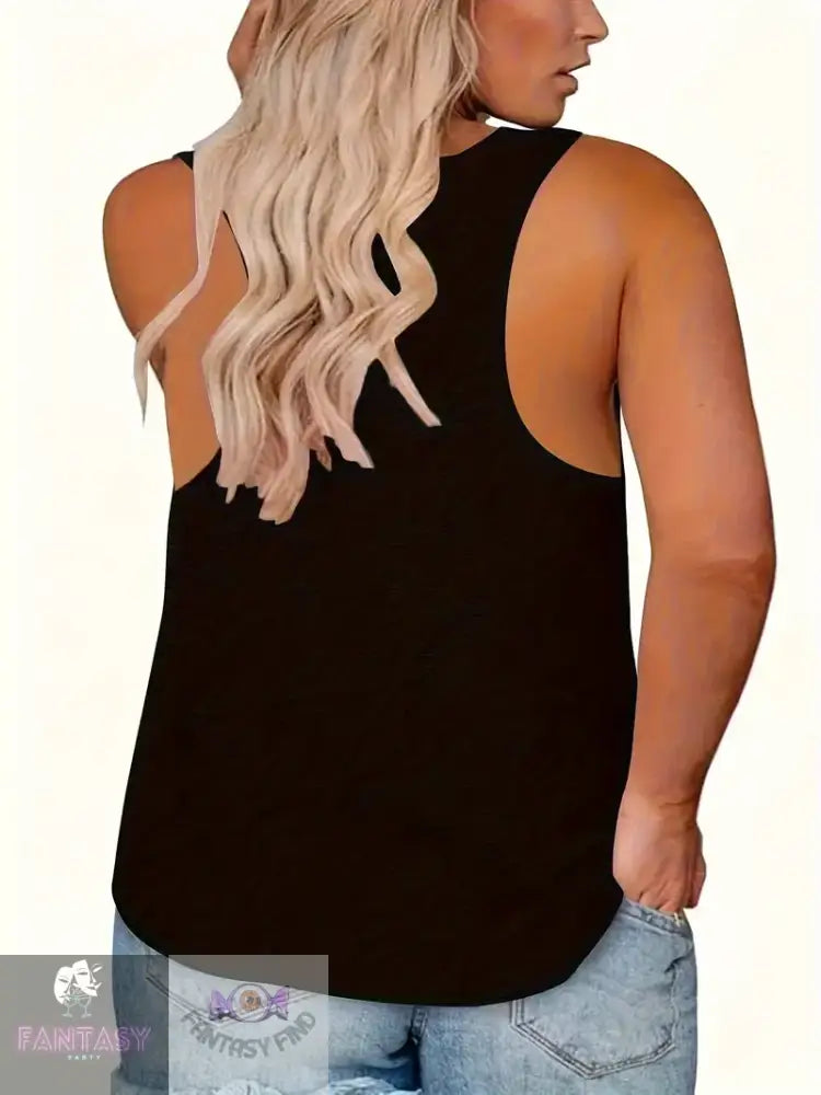 Plus Size Slogan Print Tank Top - Black ’Sarcasm Because’