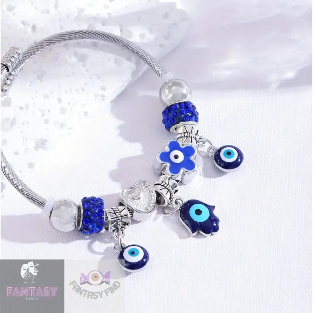 Rhinestone Eye Bracelet - Evil Blue