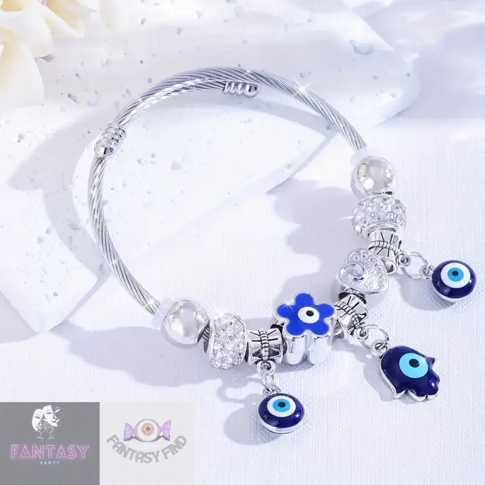 Rhinestone Eye Bracelet - Evil White