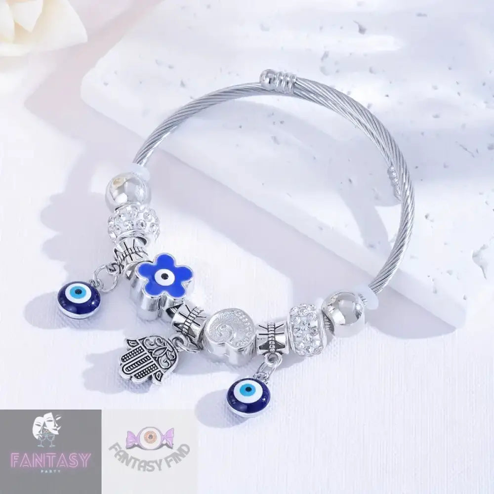 Rhinestone Eye Bracelet - Evil White