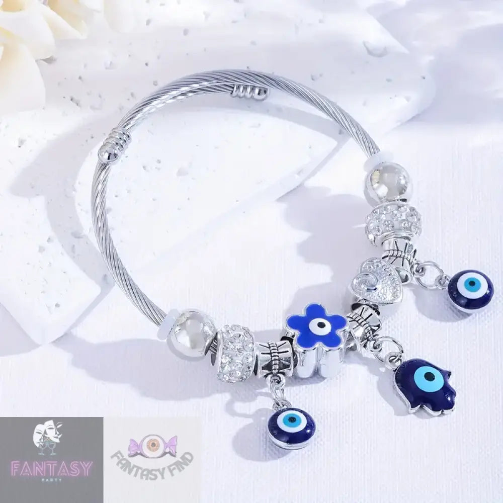 Rhinestone Eye Bracelet - Evil White