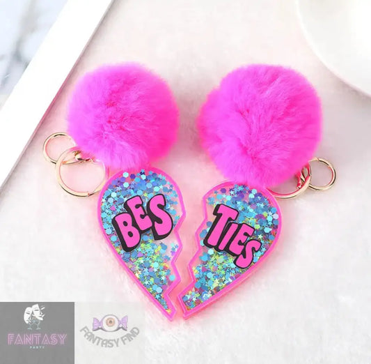 Set Of 2 Besties Keyrings - Hot Pink