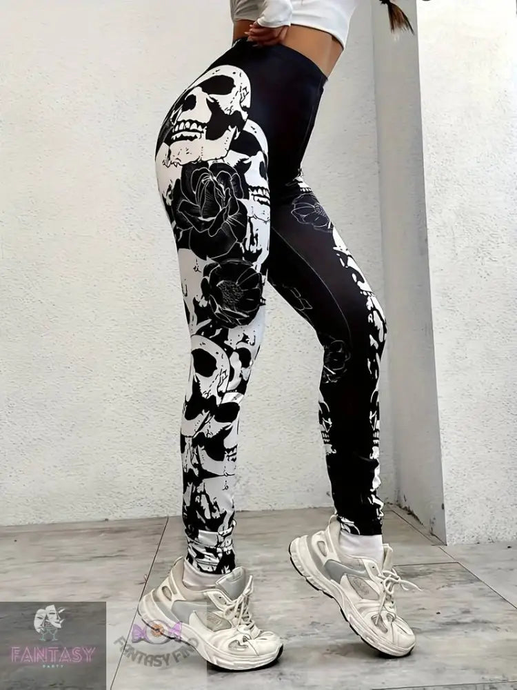 Skinny Skull Leggings - Black & White