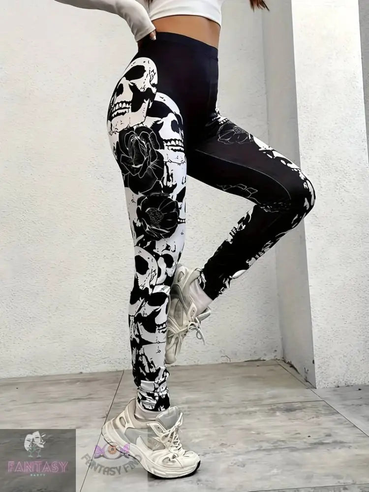 Skinny Skull Leggings - Black & White