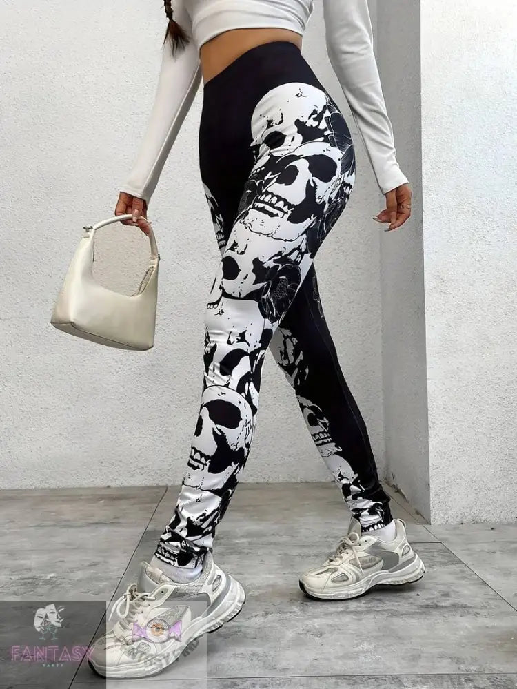 Skinny Skull Leggings - Black & White