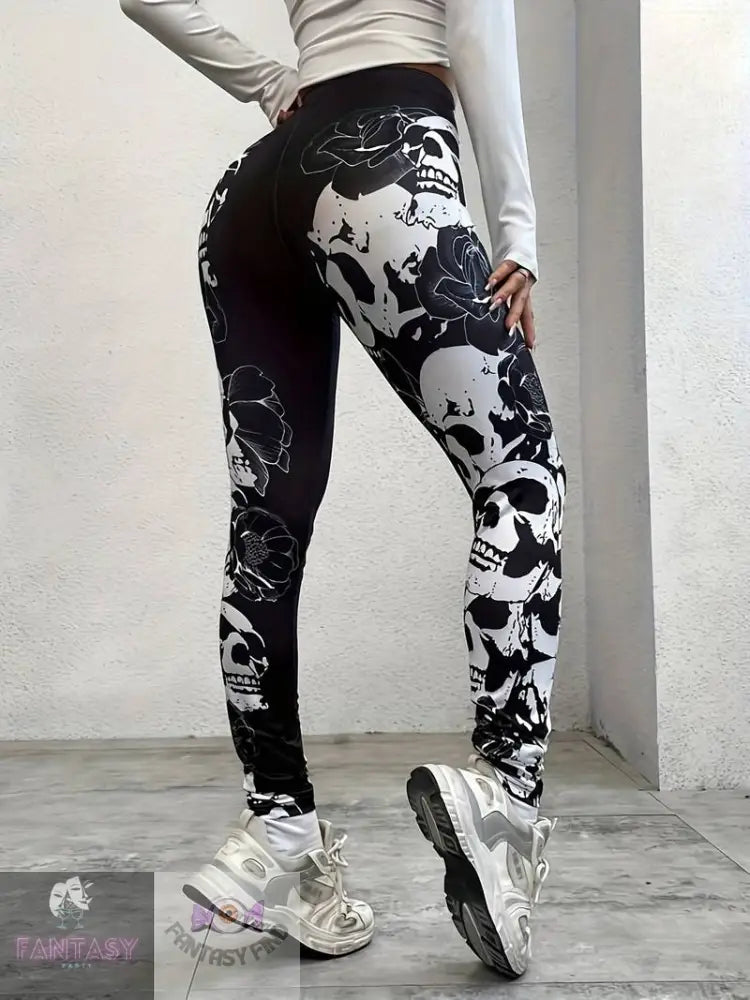 Skinny Skull Leggings - Black & White